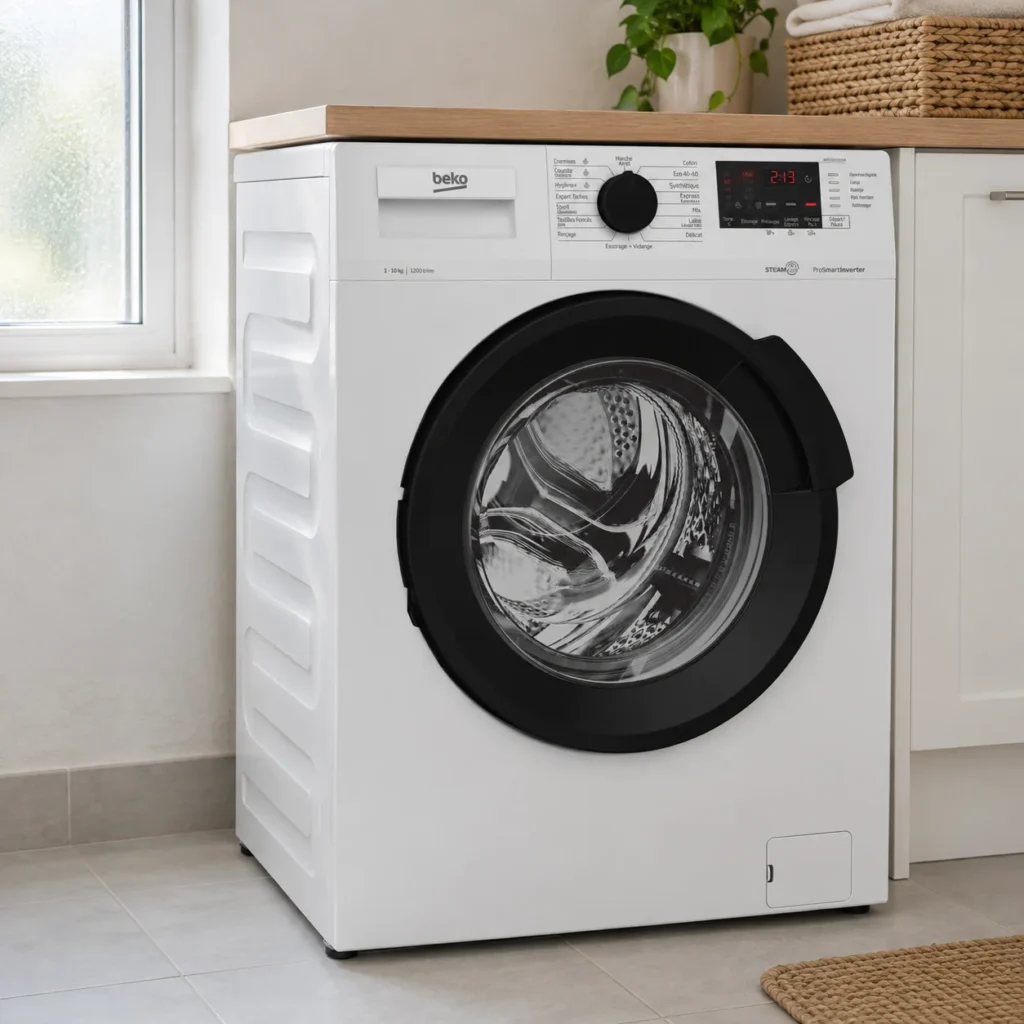Beko WTE10222XW, widok pod kątem 3/4